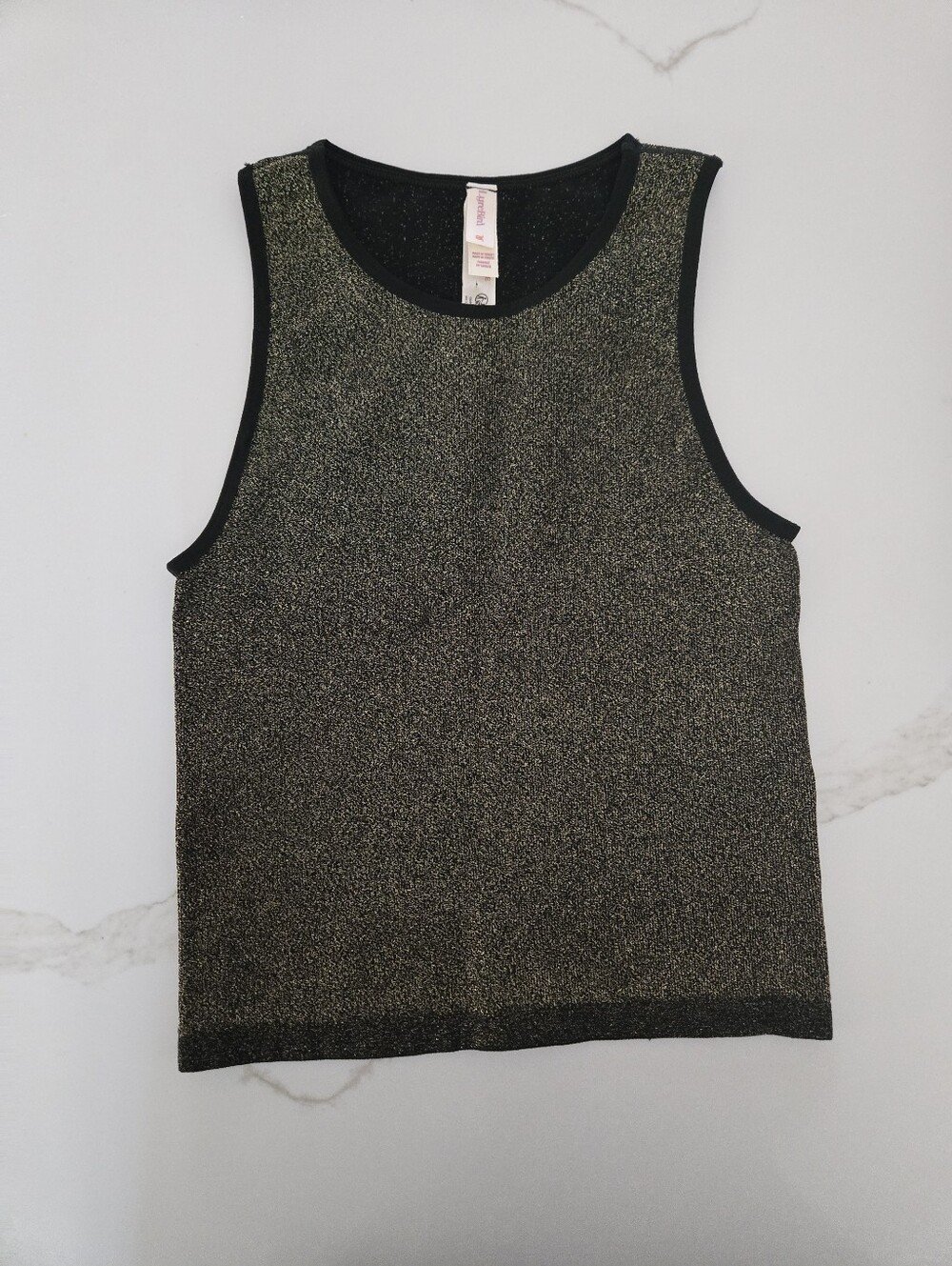 NWT LyreBird Seamless Shimmery Metallic Knit Tank Top - Black & Gold - Picture 2 of 4